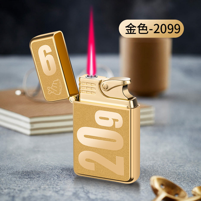 Creative Waterproof Direct Punching Metal Lighter Electroplating Embossed Red Fire Windproof Lighter Inflatable Gift Lighter