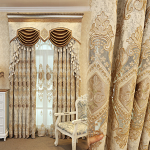 European-style living room curtain finished embroidered blackout fabric bedroom bay window curtain customization