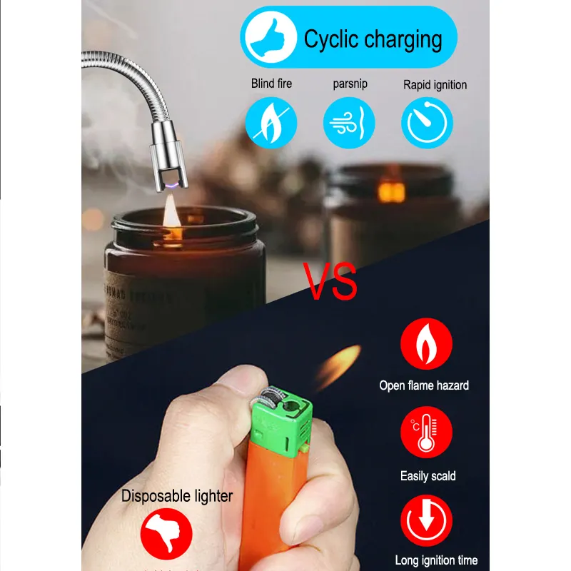 Wholesale electric candle lighter rechargeable usb lighter for kitchen