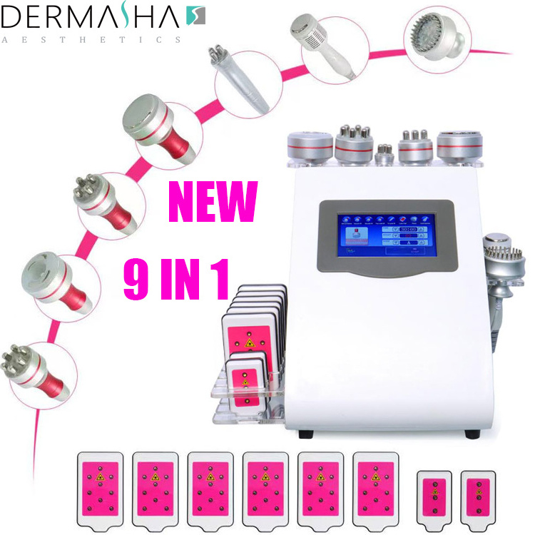 9 in 1 40k/80k Cavitation Machine Vacuum Cavitation System Ultrasonic Cavitation Slimming Machine Lasers Pads Lipo Machine