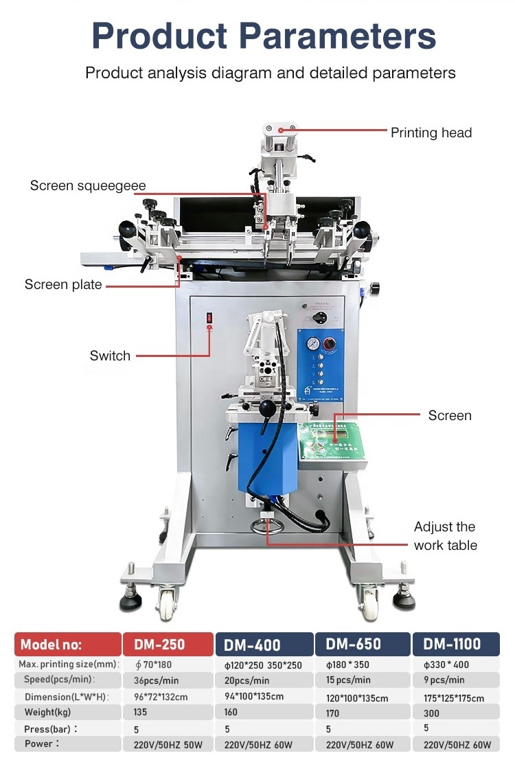 DM uv multi color cup cylindrical semi automatic screen printing machine for bottles