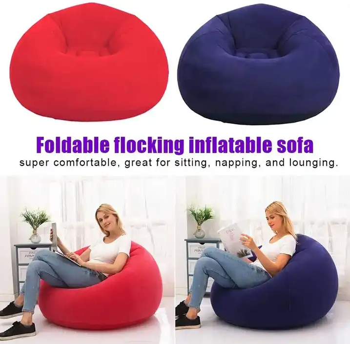 OEM S-shaped Flocking PVC inflatable Loungers Inflatable Lazy Sofa Living Room Inflatable Bean Bag Chair flocked air sofa