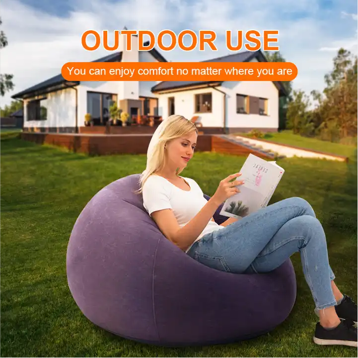 OEM S-shaped Flocking PVC inflatable Loungers Inflatable Lazy Sofa Living Room Inflatable Bean Bag Chair flocked air sofa