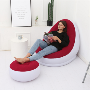 Modern Furniture PVC Inflatable Single Air Filling Flocking Living Room Furniture Lounge Sofa Chair with Footrest Sofa Bed Brown