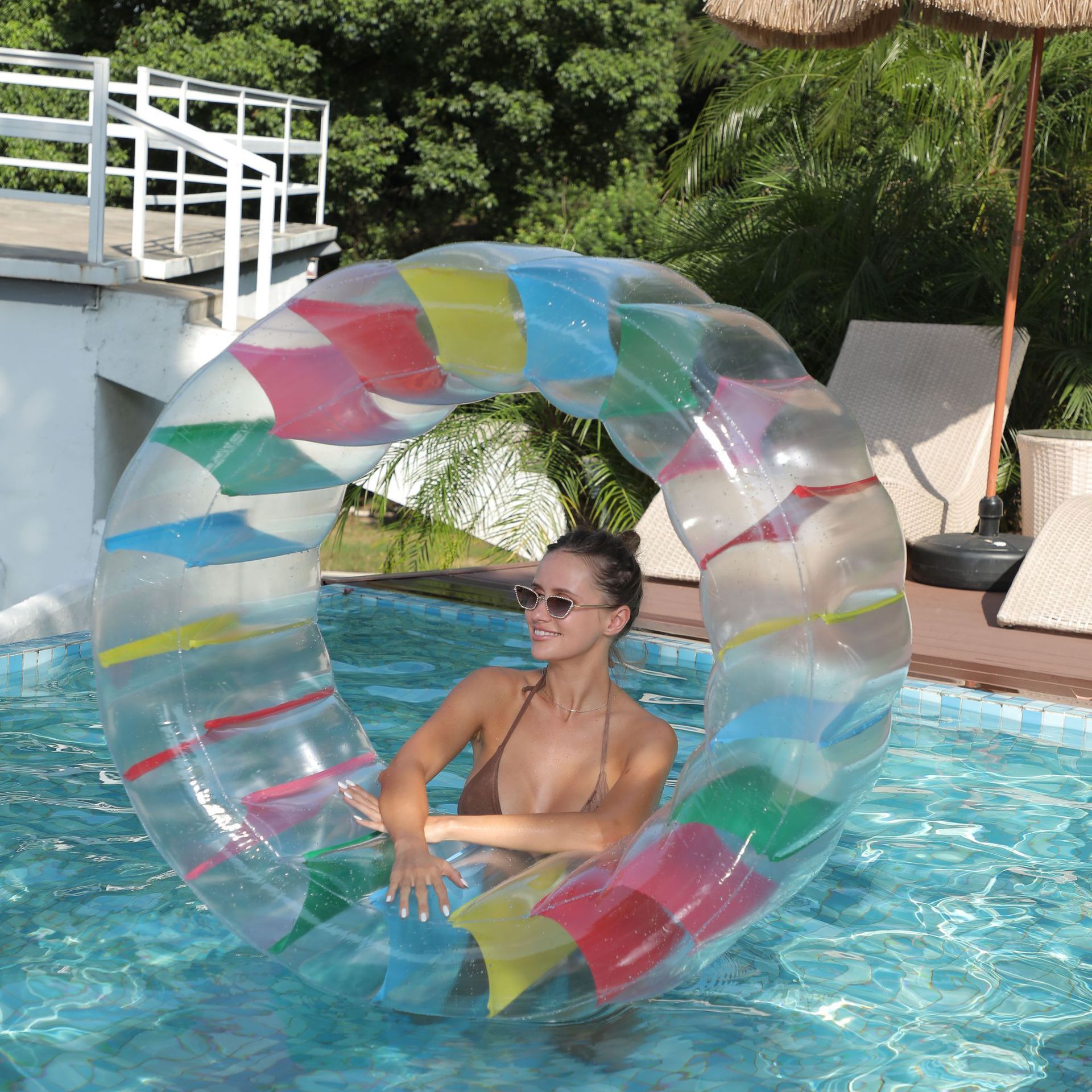 Large Kids Adult Swimming Ring Tube Pool Floating Chair Transparent Inflatable Colorful Roller Floater Tent Bed For Water Pool