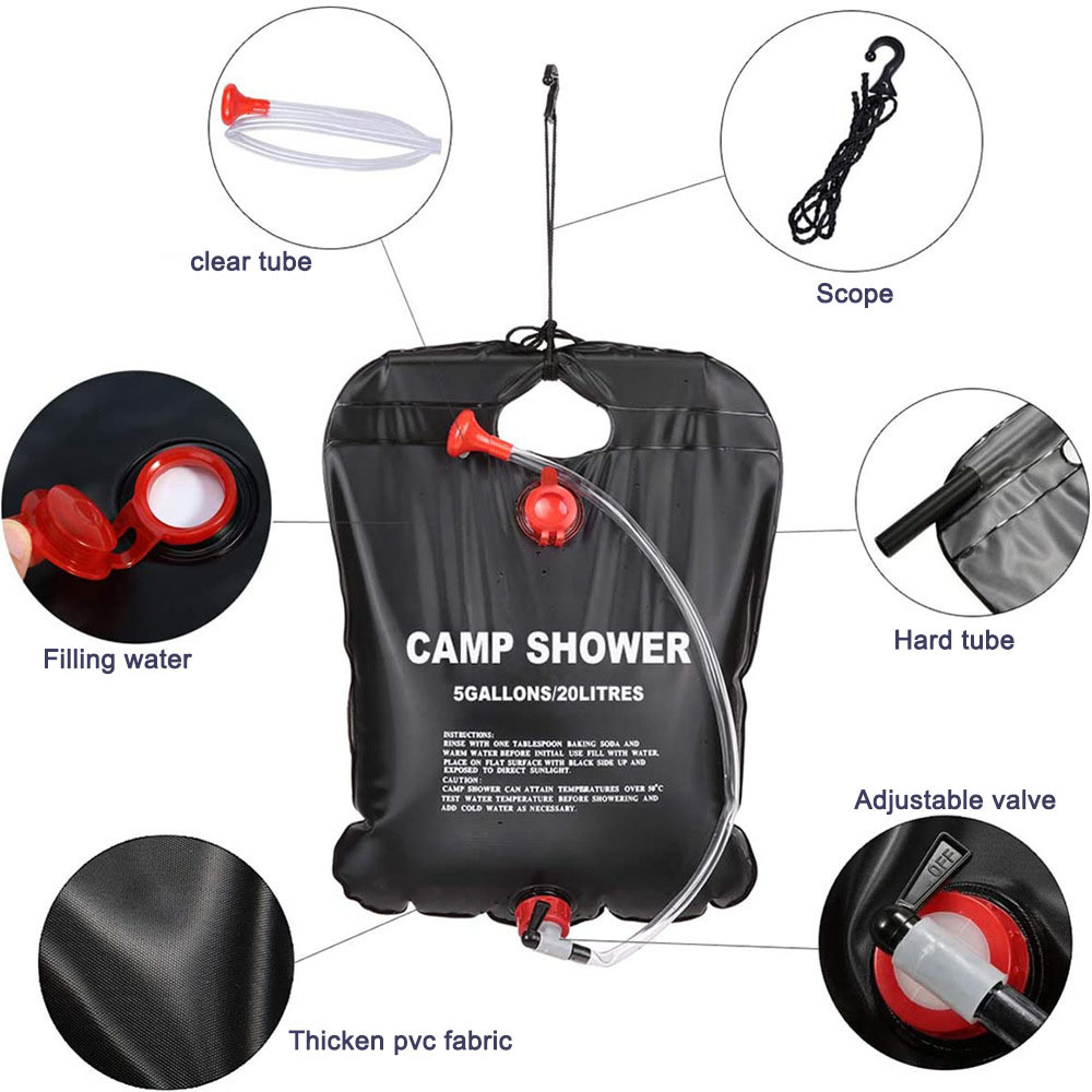 20L Portable Eco Beach Ultralight Travel Hike Heating Shower 5 Gallons Hot Water Pipe Bag Outdoor Solar Camping Shower Bag