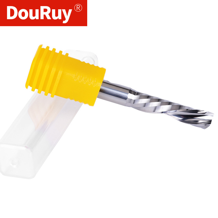 DouRuy 2A Solid Carbide Single Flute Down Cut Milling Bit Carbide Cutting End Mill CNC Downcut Spiral Bit Router Bits for Wood