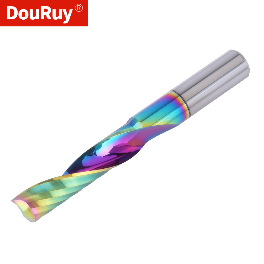 Douruy 3A Spiral router bits single flute  CNC end mill Tungsten Steel CNC tools with color coating