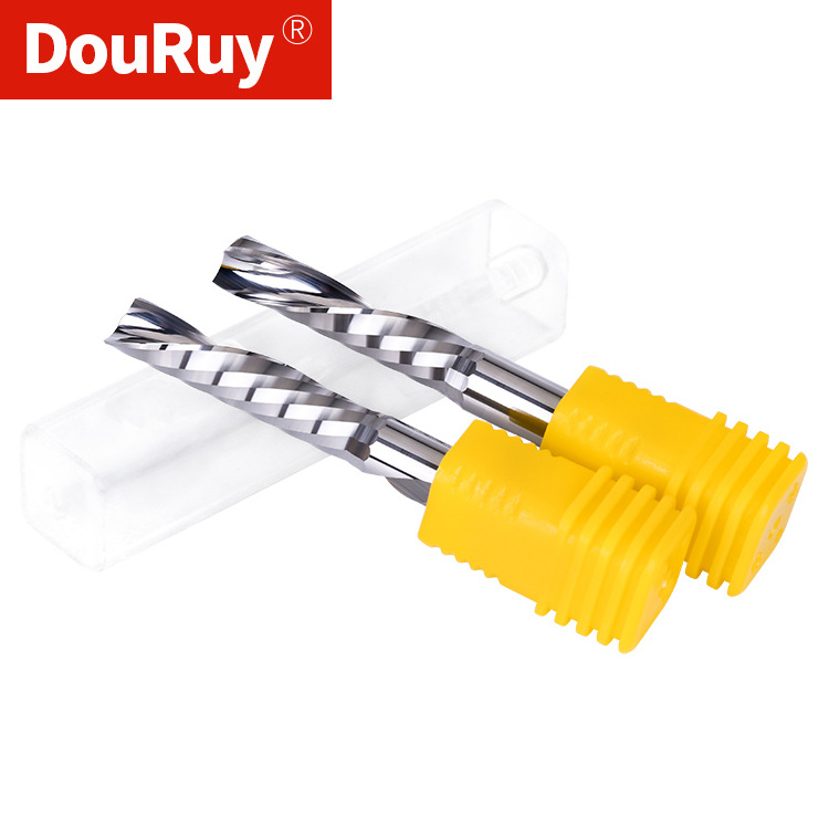 DouRuy 2A Solid Carbide Single Flute Down Cut Milling Bit Carbide Cutting End Mill CNC Downcut Spiral Bit Router Bits for Wood