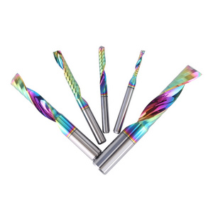 Douruy 3A Spiral router bits single flute  CNC end mill Tungsten Steel CNC tools with color coating