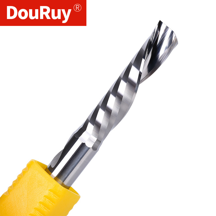 DouRuy 2A Solid Carbide Single Flute Down Cut Milling Bit Carbide Cutting End Mill CNC Downcut Spiral Bit Router Bits for Wood