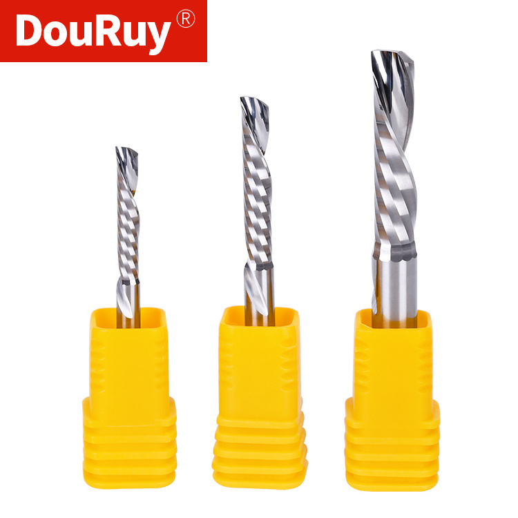 DouRuy 2A Solid Carbide Single Flute Down Cut Milling Bit Carbide Cutting End Mill CNC Downcut Spiral Bit Router Bits for Wood