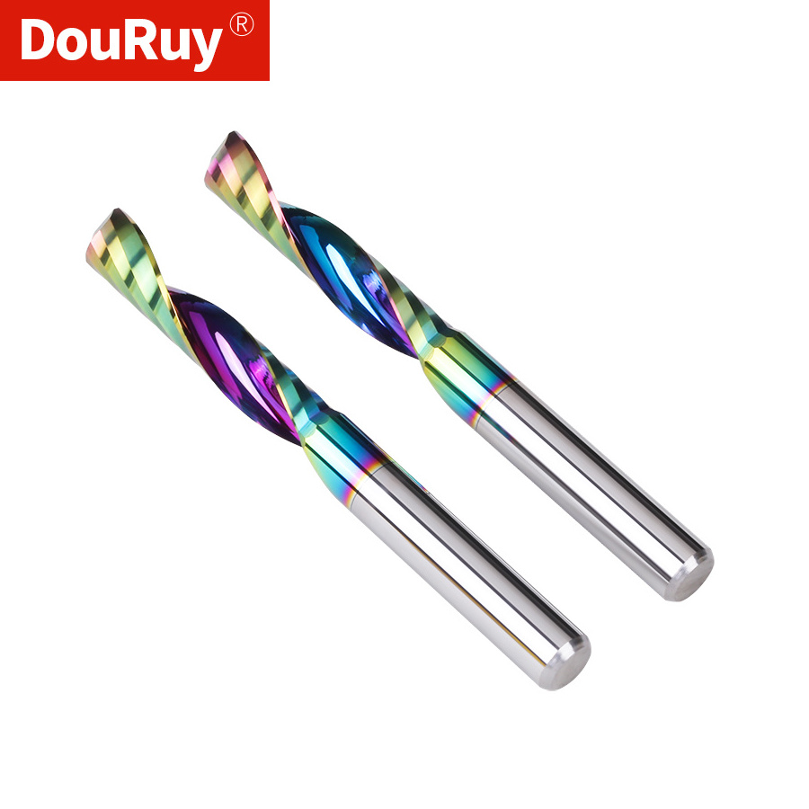 Douruy 3A Spiral router bits single flute  CNC end mill Tungsten Steel CNC tools with color coating