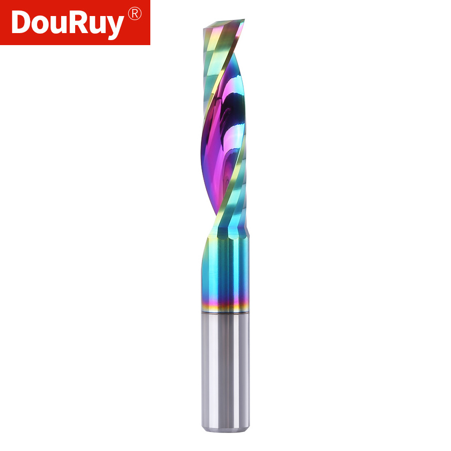 Douruy 3A Spiral router bits single flute  CNC end mill Tungsten Steel CNC tools with color coating