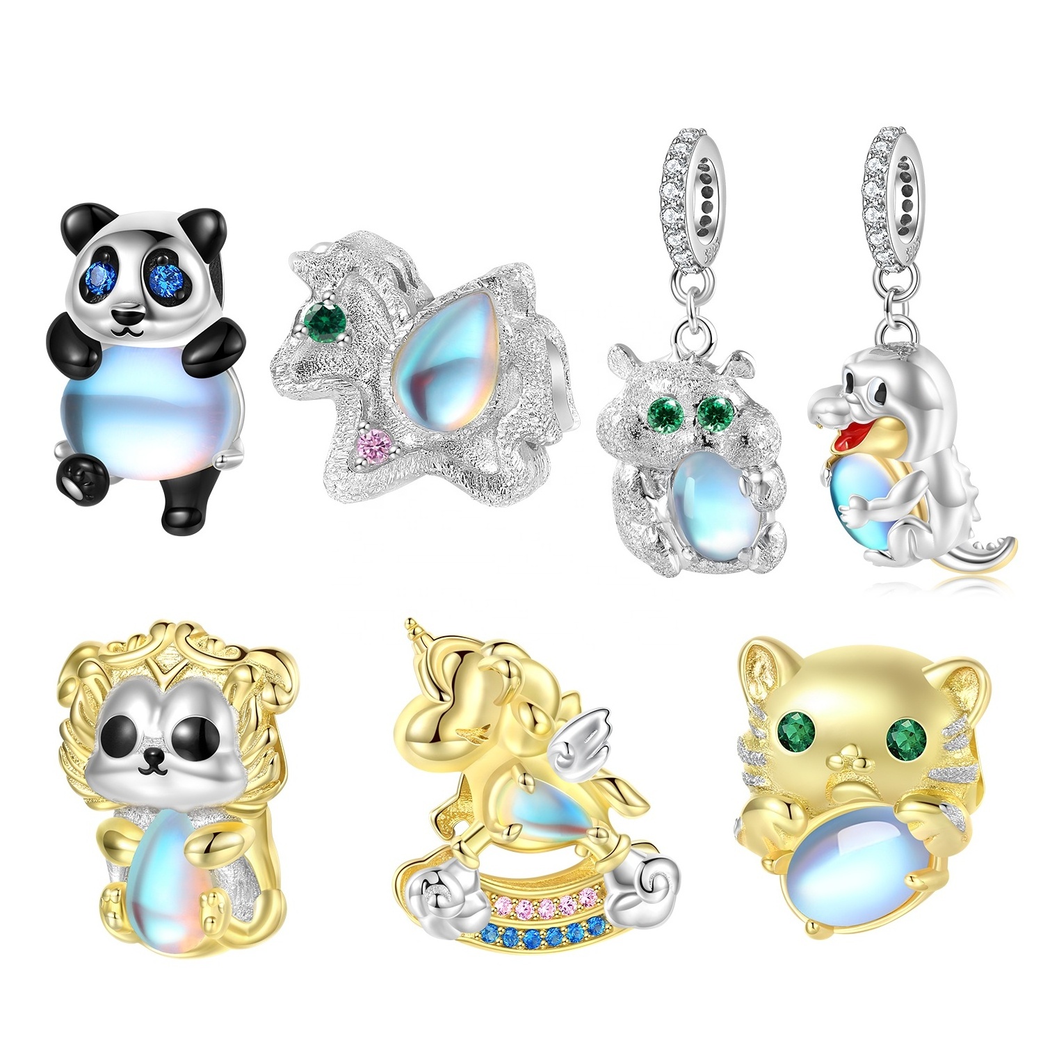 Cute Animal Unicorn Panda Guinea Pig Charm Beads Authentic 925 Sterling Silver Pendant for Women Bracelet DIY Charms Jewelry