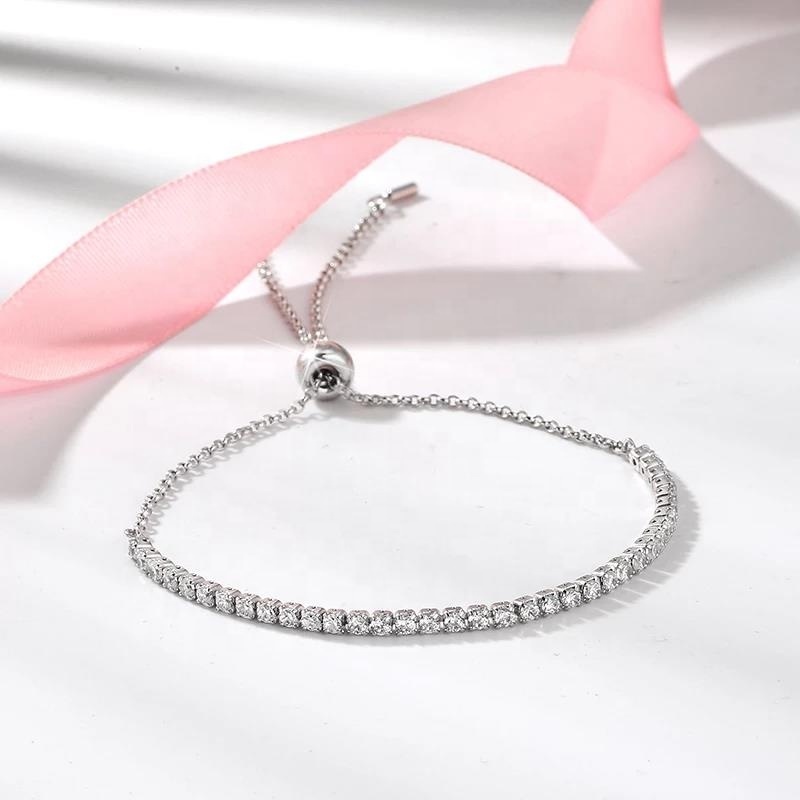 Real 925 sterling silver Adjustable tennis Crystal CZ Charm Bracelet for women Jewelry making fashion HOT SALE