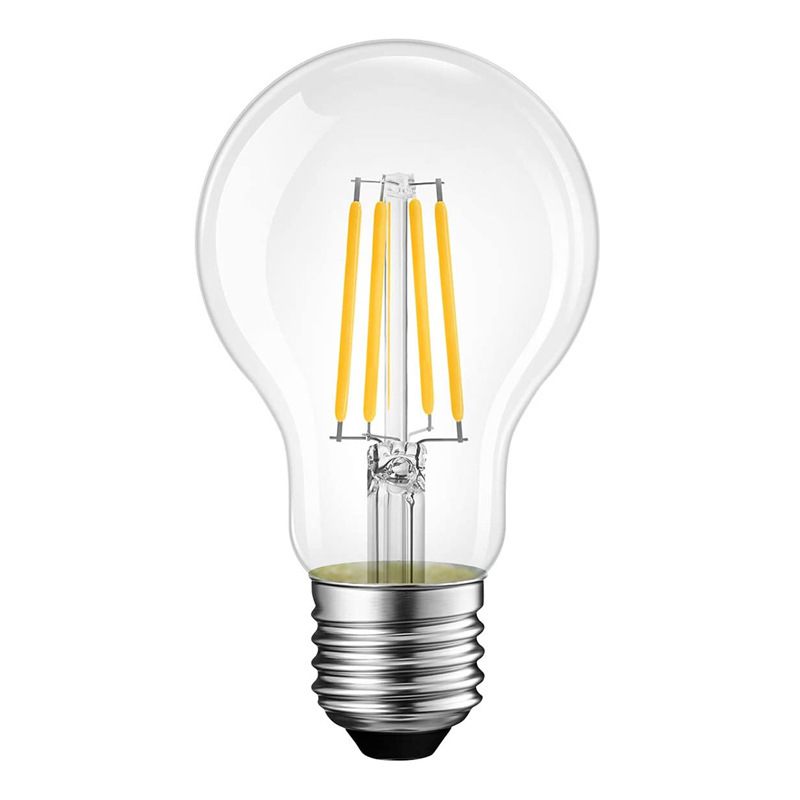 CE & ROHS certified 60mm diameter gold or soft white glass cover 6Watts 8watts LED filament bulb with clear glass, FMT-A60