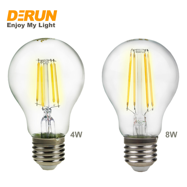 CE & ROHS certified 60mm diameter gold or soft white glass cover 6Watts 8watts LED filament bulb with clear glass, FMT-A60