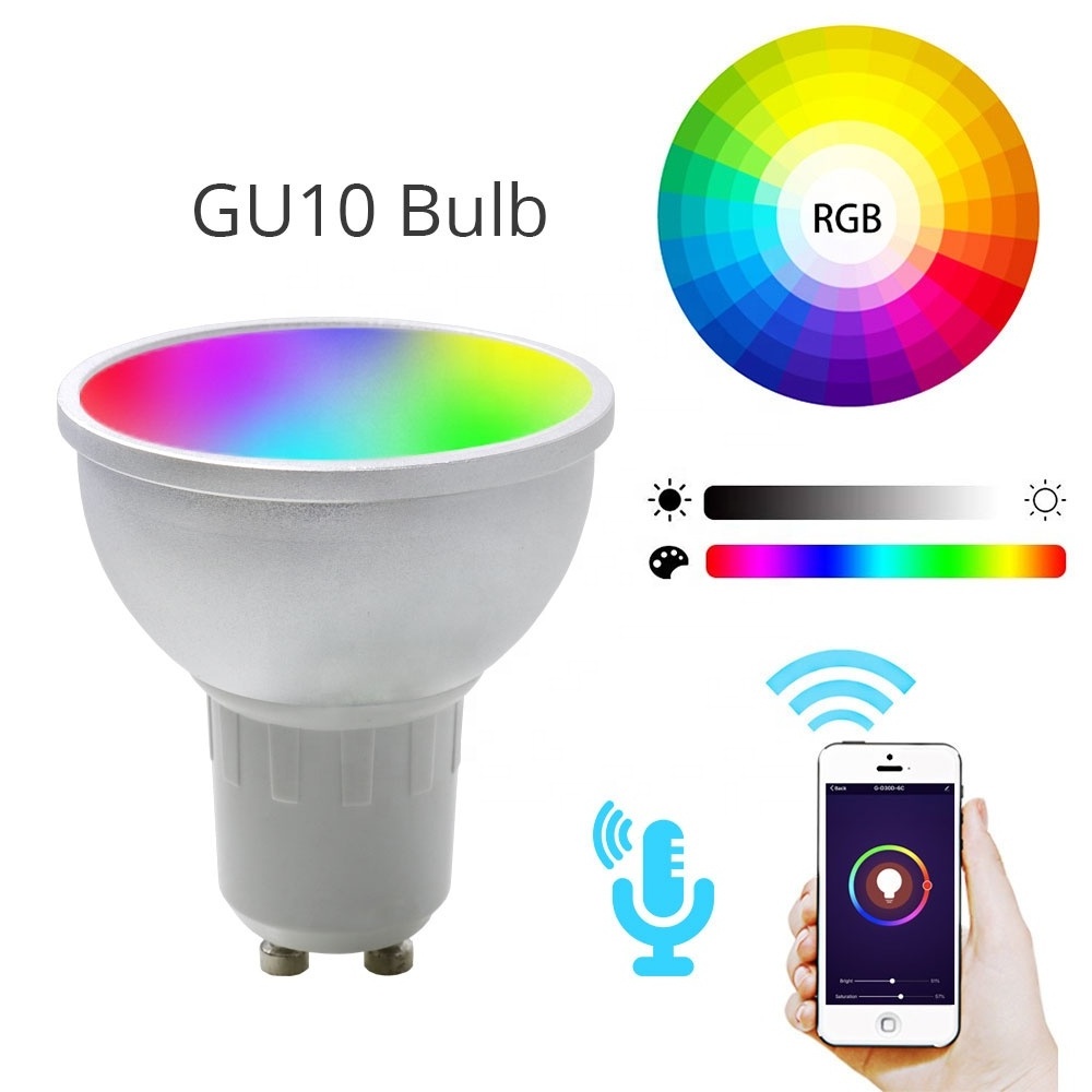 5.5W GU10 LED Smart WiFi Light Bulb Compatible with Alexa Google RGBCW Color Changing Cool Warm White Dimmable , LED SMART BULB