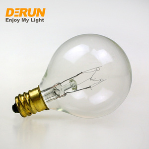 High quality CE RoHS G40 G50 E12 C7 Brass Nickle Base 5W 15W Replacement Round Incandescent Clear Light Bulbs , INC-G40G50