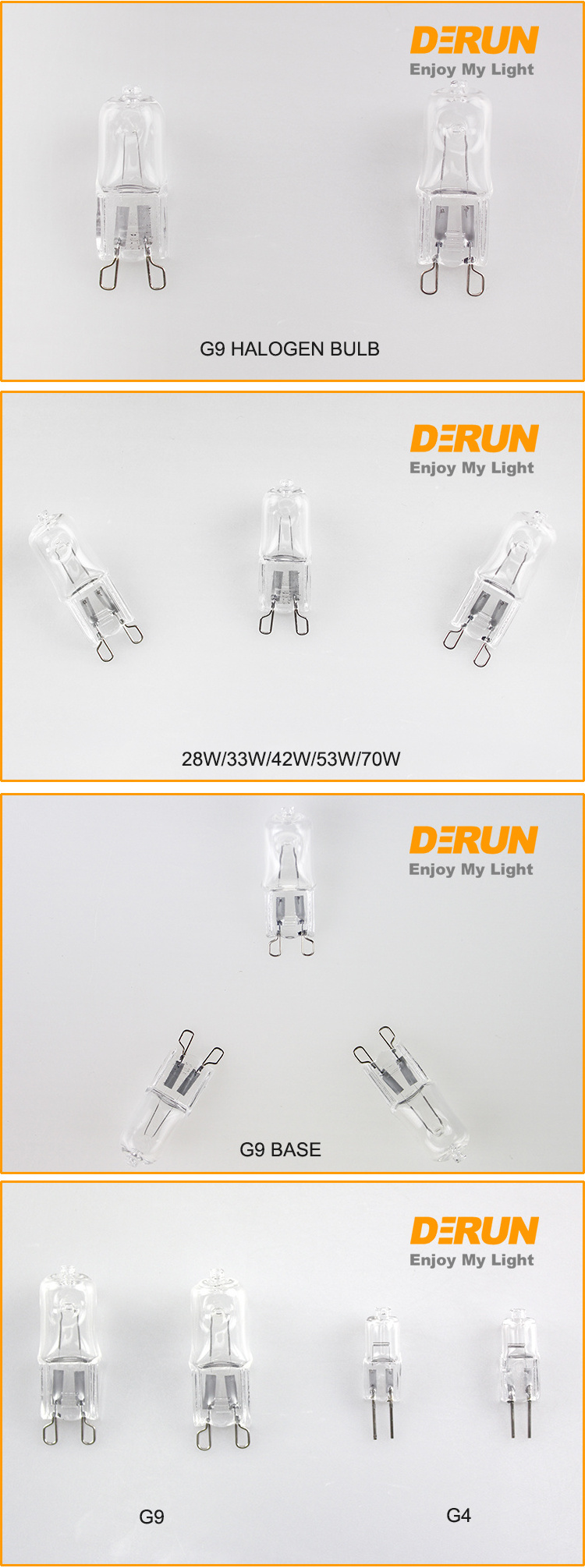 High Temperature 28W 33W 42W 53W 70W Dimmable Mini Clear Glass Pin Bulb G9 Oven Halogen Bulbs, HAL-G9