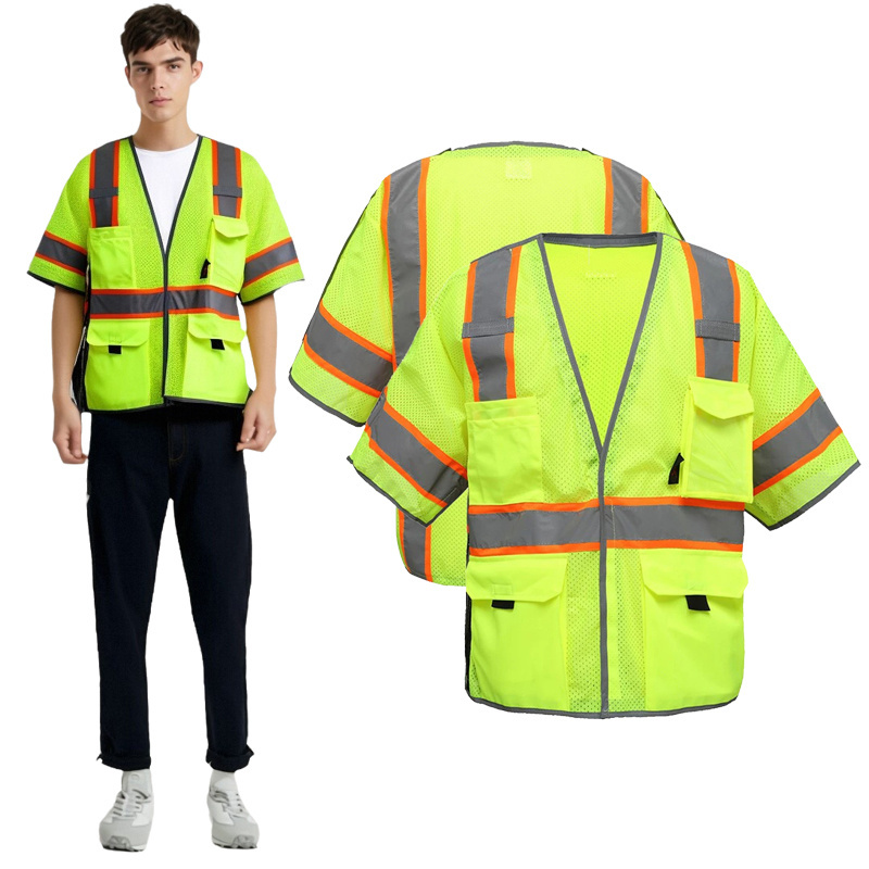 Hi Vis Employee Industrial Clothing Reflective Breakaway Reflective Shirt Yellow Mesh Fabric Ansi Custom Logo Safety Vest Class2