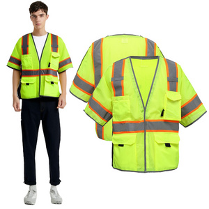 Hi Vis Employee Industrial Clothing Reflective Breakaway Reflective Shirt Yellow Mesh Fabric Ansi Custom Logo Safety Vest Class2