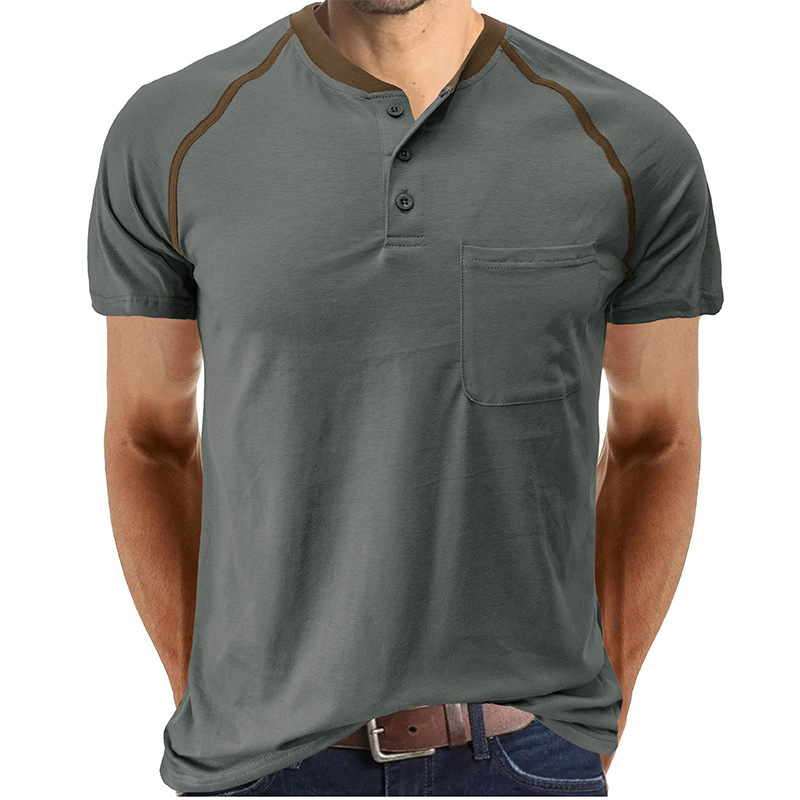 Fashion Men's Henley Shirts Classic Short Sleeve Basic Button Front Pocket Plain T shirts