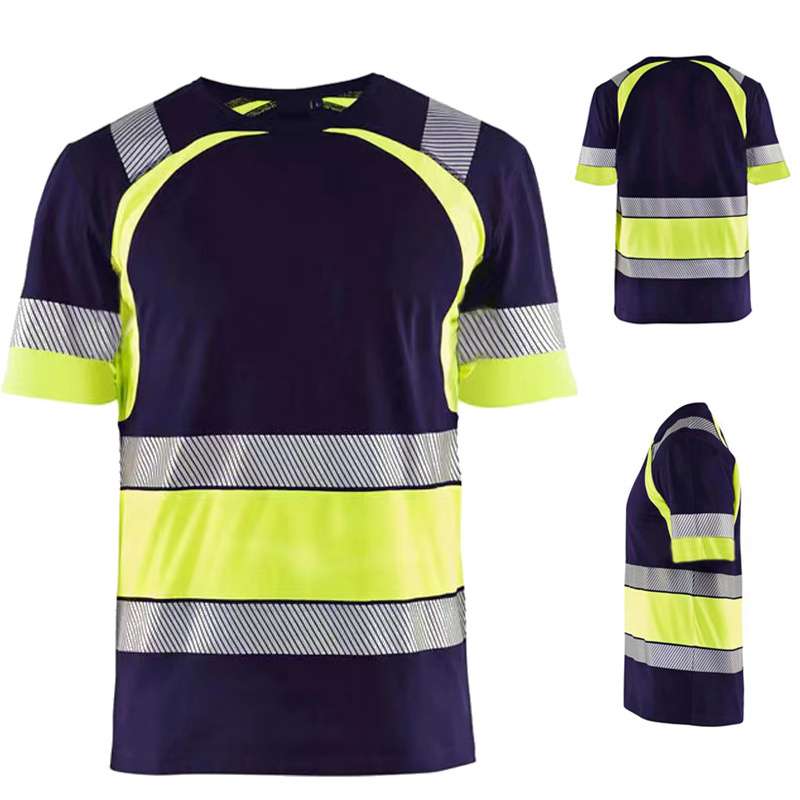 Color Block Hi Vis Workwear High Visibility Tshirt Reflective Safety Clothing Shirts With Reflector Construction Work Shirts