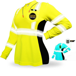 Womens Safety Shirts Long Sleeve Reflective Fish bone Hi-vis Tapes Workwear