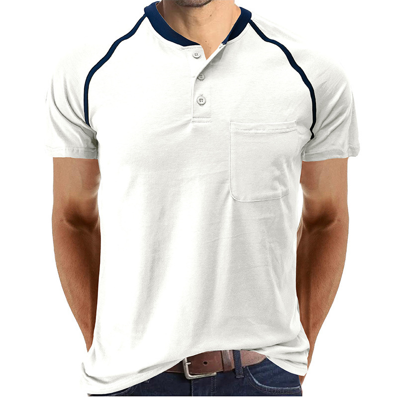 Fashion Men's Henley Shirts Classic Short Sleeve Basic Button Front Pocket Plain T shirts