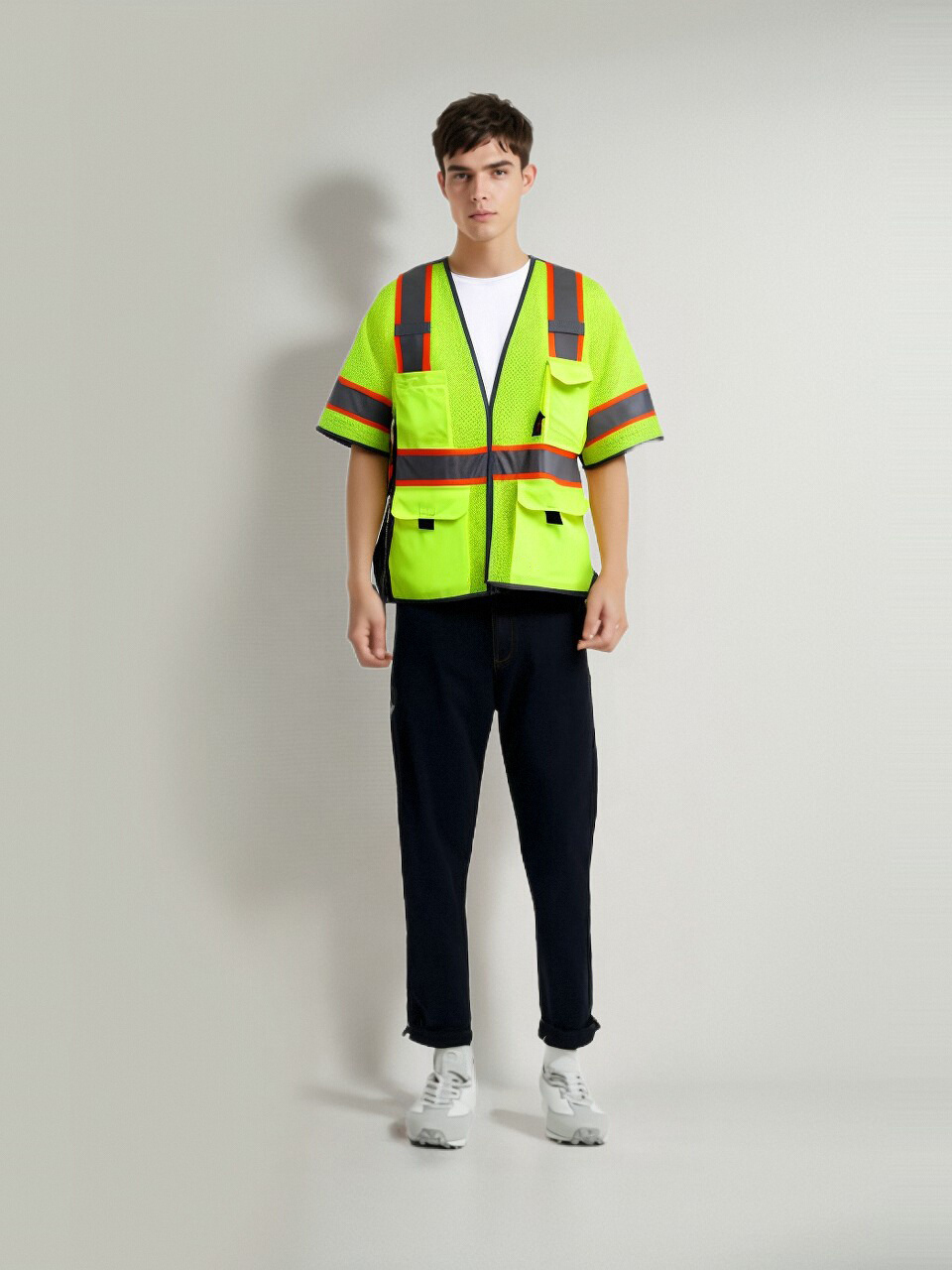 Hi Vis Employee Industrial Clothing Reflective Breakaway Reflective Shirt Yellow Mesh Fabric Ansi Custom Logo Safety Vest Class2