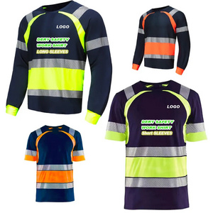 Color Block Hi Vis Workwear High Visibility Tshirt Reflective Safety Clothing Shirts With Reflector Construction Work Shirts