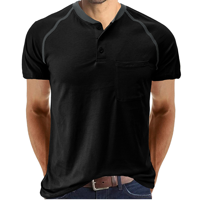 Fashion Men's Henley Shirts Classic Short Sleeve Basic Button Front Pocket Plain T shirts