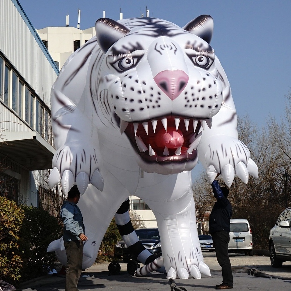 7M Long Custom Made Giant Inflatable Fierce White Tiger Animals For Zoo Advertising