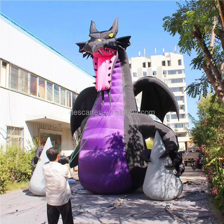 20ft High Blow Up Giant Inflatable Fire Dragon With Wings For Nightclub Parade Decoration