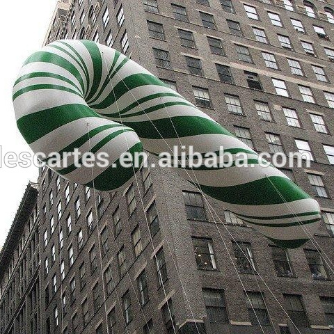 Green sky flying inflatable Christmas candy cane for parade