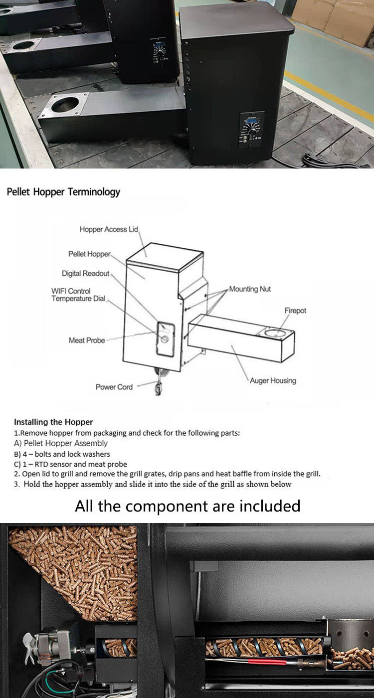 ODM-OEM-wifi universal Pellet Smoker Grill hopper and burner pellet hopper assembly