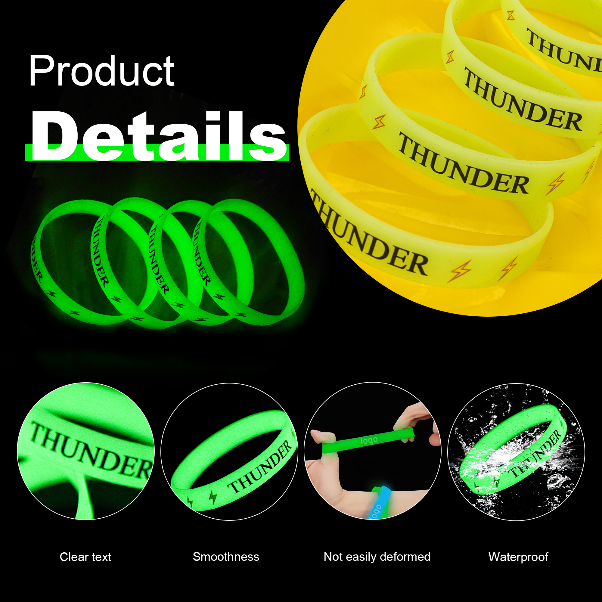 Motivational Quote Fluorescence Wristbands Glow In Dark Wrist Bands Luminous Silicone Wristbands With Logo Custom