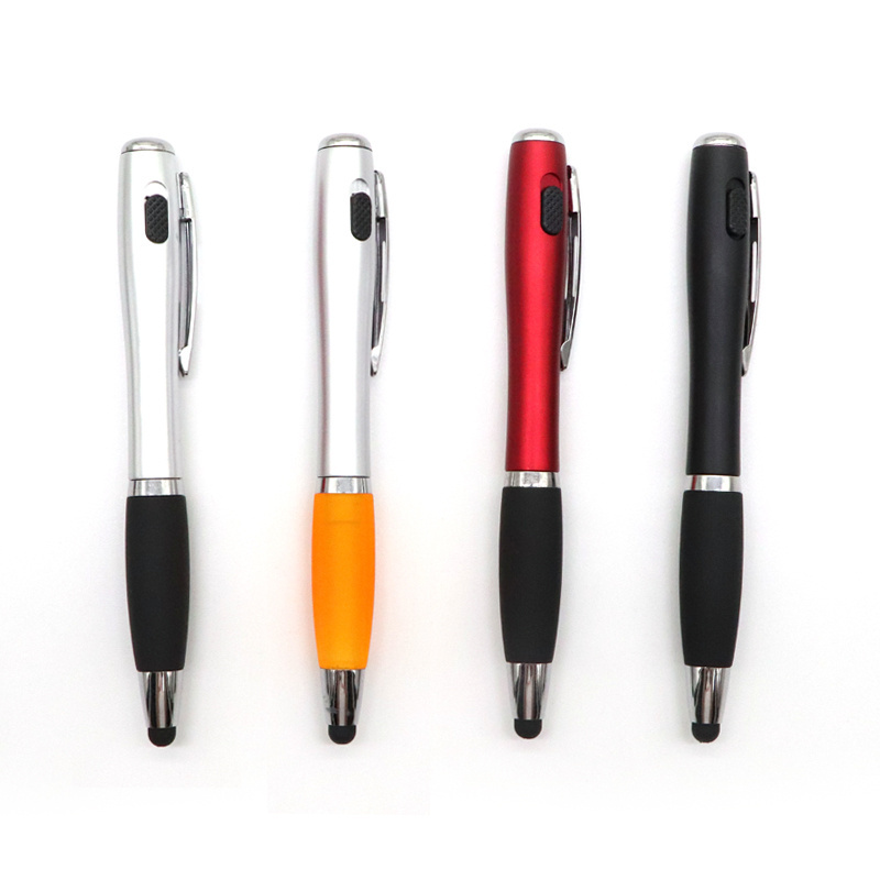 Promotional Business 3 In 1 Led Metal Pen Light Tip Ball With Stylus Flashlight Led Stylus Ballpoint Pen