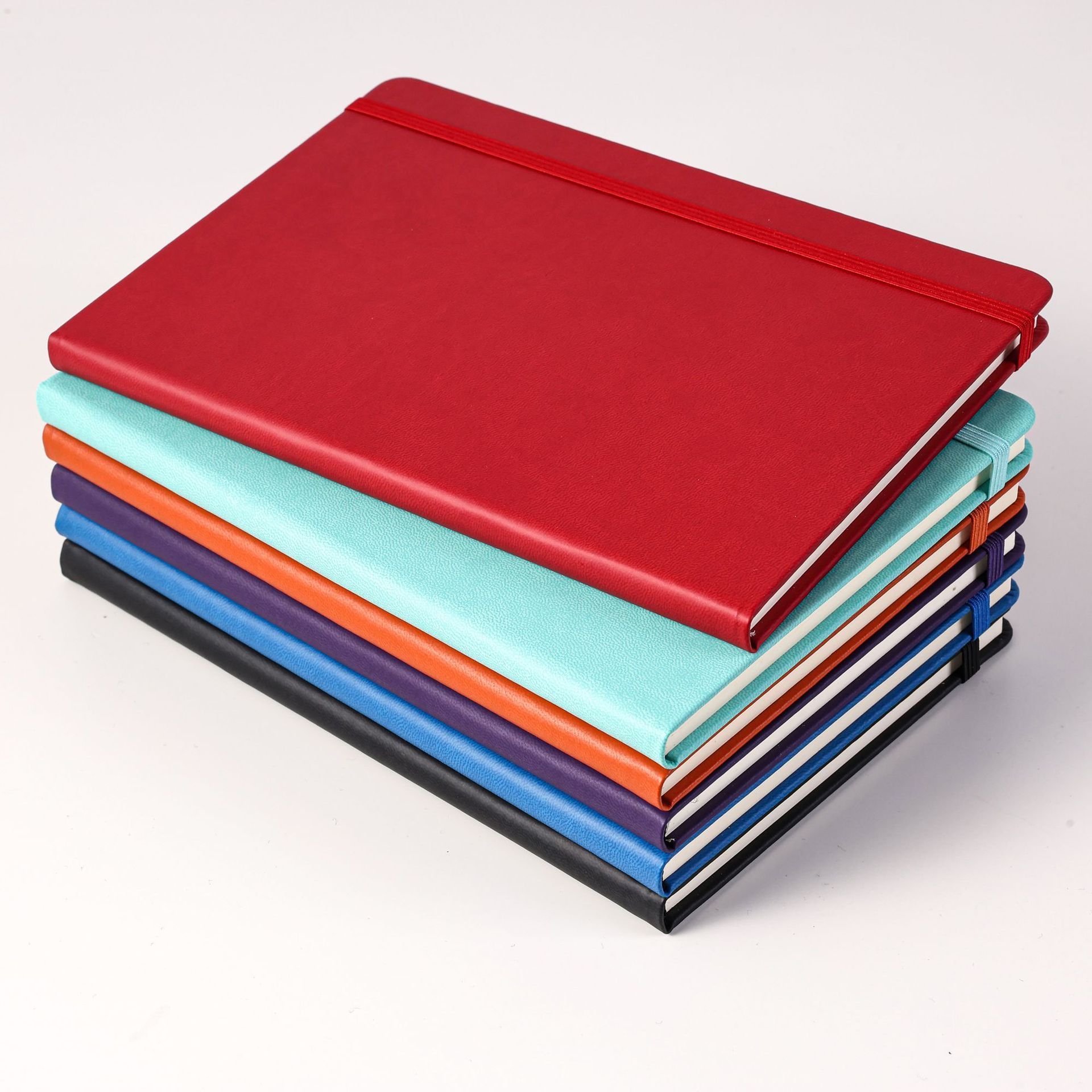 Wholesale A5 Hard Leather Strap Elastic Band Business Simple Office Notebook A5 Solid Color  Notebook