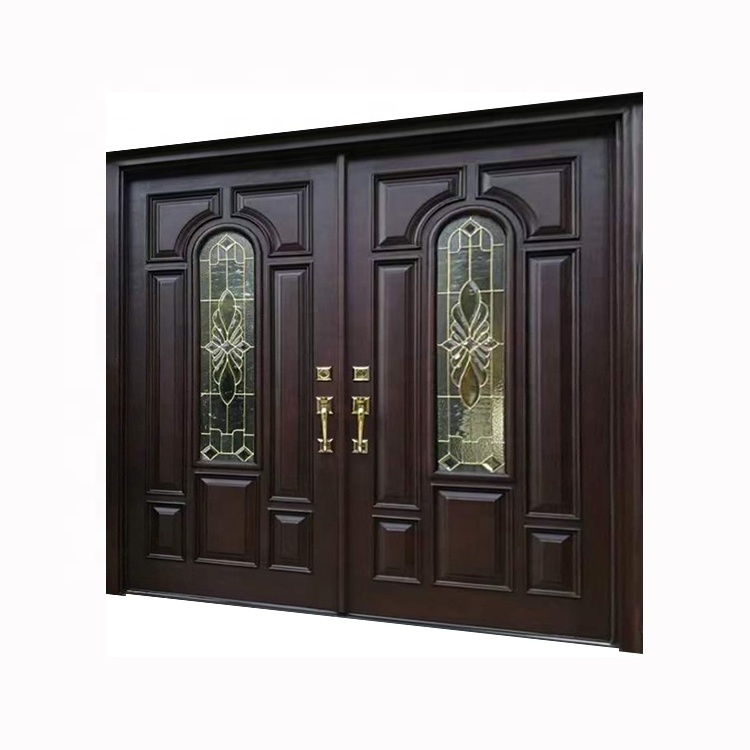 Decorative  Teak Panels Main Door Designs Double Arch Mahogany Glazed Red Wooden  French Doors