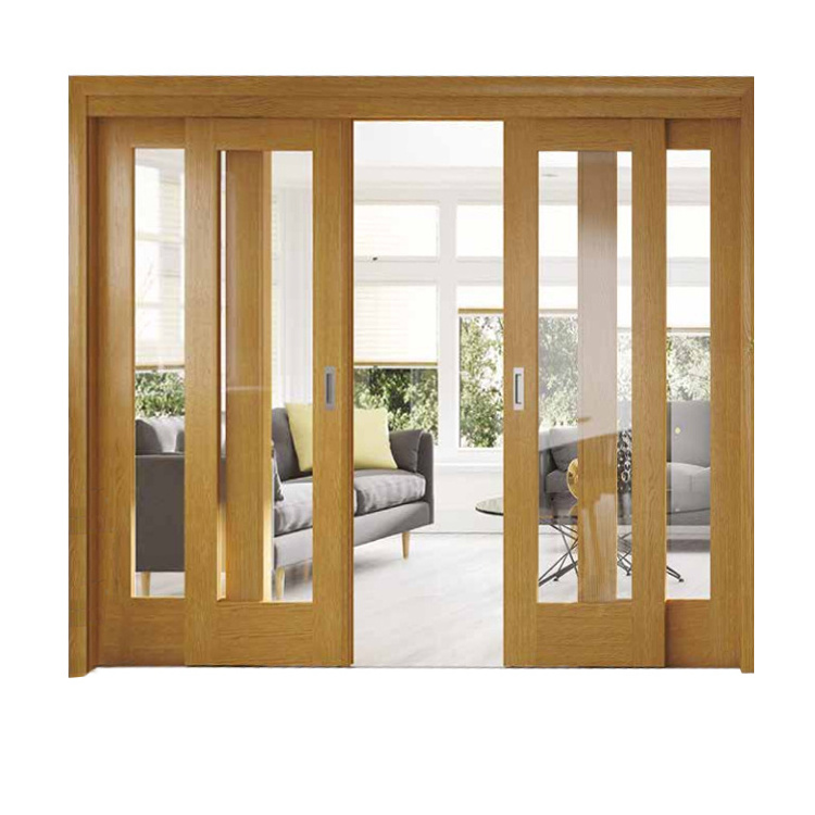 Glass Teak Solid Wood Wholesale Customize Sliding Barn Style Wooden Doors Swing Modern Interior Partition Doors Manual 5 Years