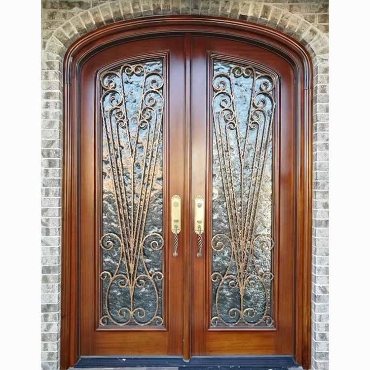 Out European Standard Double Panels Swing Style Door Glass Garage  Double Doors Exterior Entry Arch Wood Door