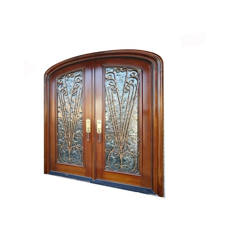 Out European Standard Double Panels Swing Style Door Glass Garage  Double Doors Exterior Entry Arch Wood Door