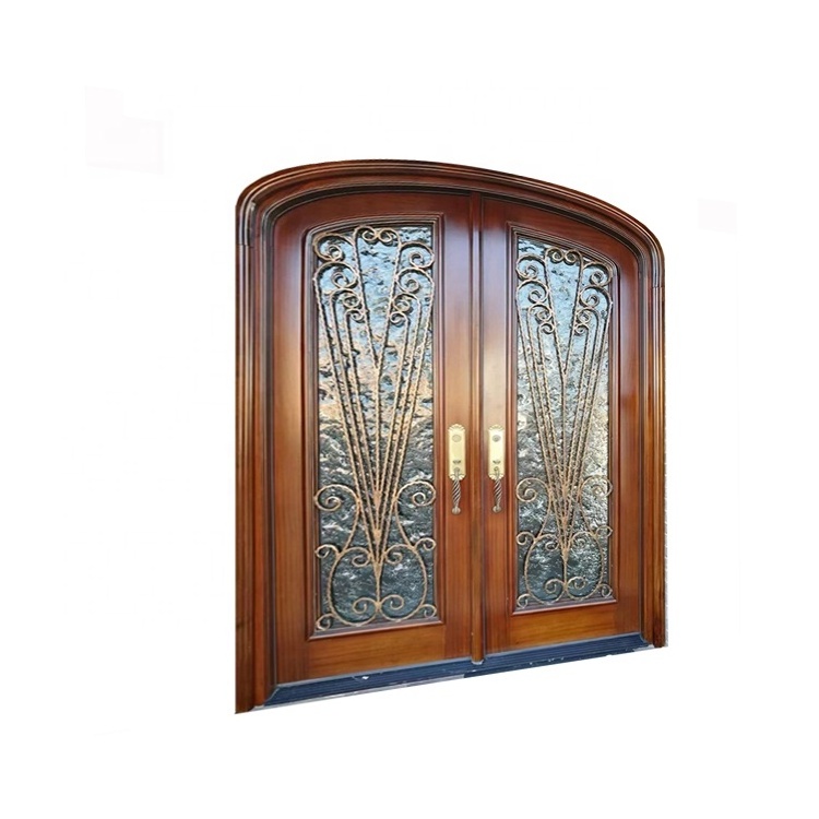 Out European Standard Double Panels Swing Style Door Glass Garage  Double Doors Exterior Entry Arch Wood Door