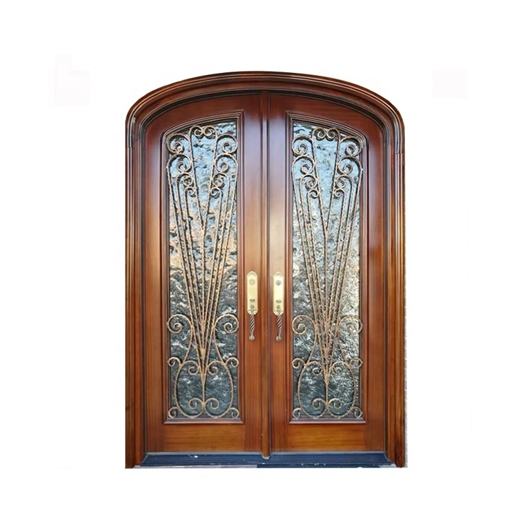 Out European Standard Double Panels Swing Style Door Glass Garage  Double Doors Exterior Entry Arch Wood Door