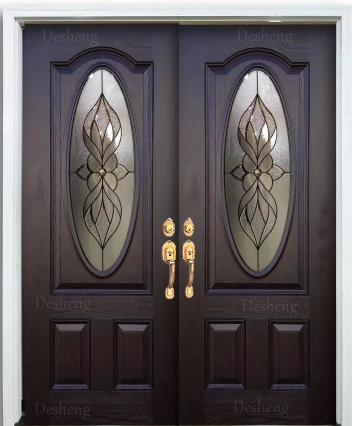 Door for House 96x72 Mahogany Glass Exterior Wooden Doors Front Double Prehung American Exterior Double Solid Swing Wood Modern