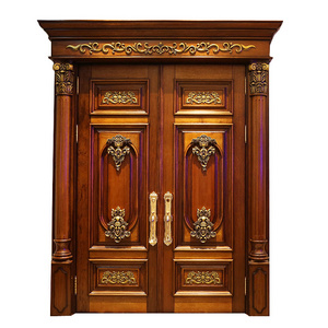 China supplier solid timber door entry teak wood door carved main front double doors design for house