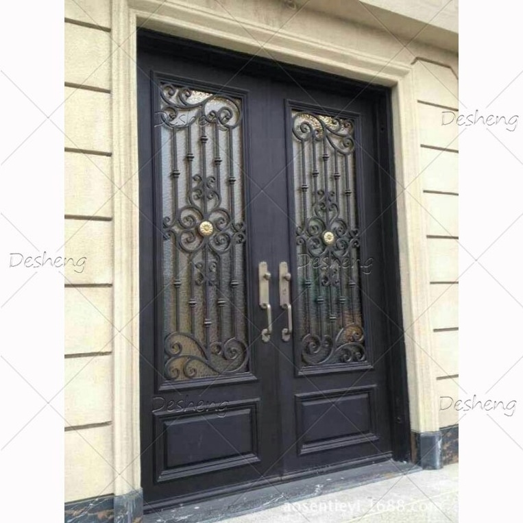 Cheap Price High Quality Wrought Iron modern Security Doors(old) Double Exterior Entrance Doors Front Door